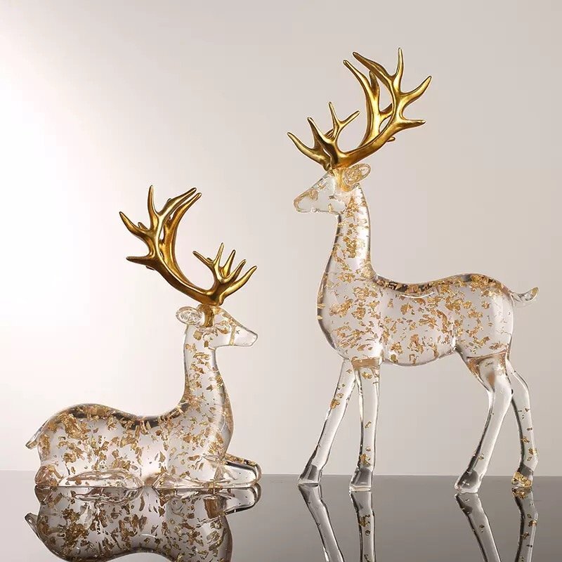 透明金箔エルク鹿 高級 応接間 テレビ棚 ワイン棚 玄関 インテリア置物 shw123拍卖