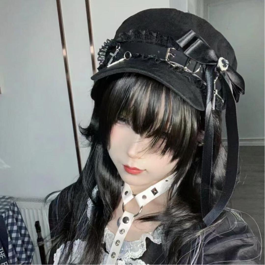 キャスケット リボン ベルト チャーム 量産型 地雷系 Y2K REFLEM風拍卖