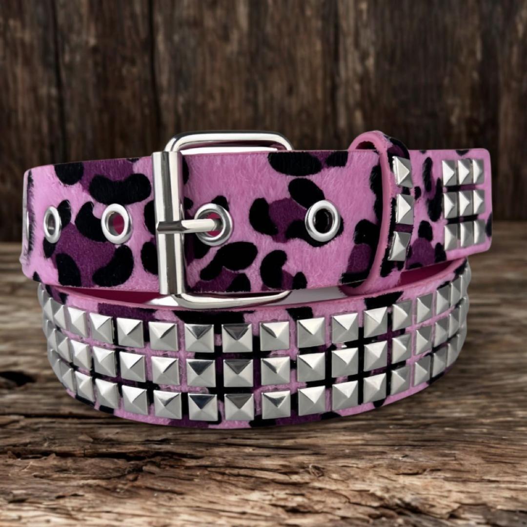 ピンク レオパード スタッズ ベルト y2k グランジ ギャル サブカル パンク拍卖