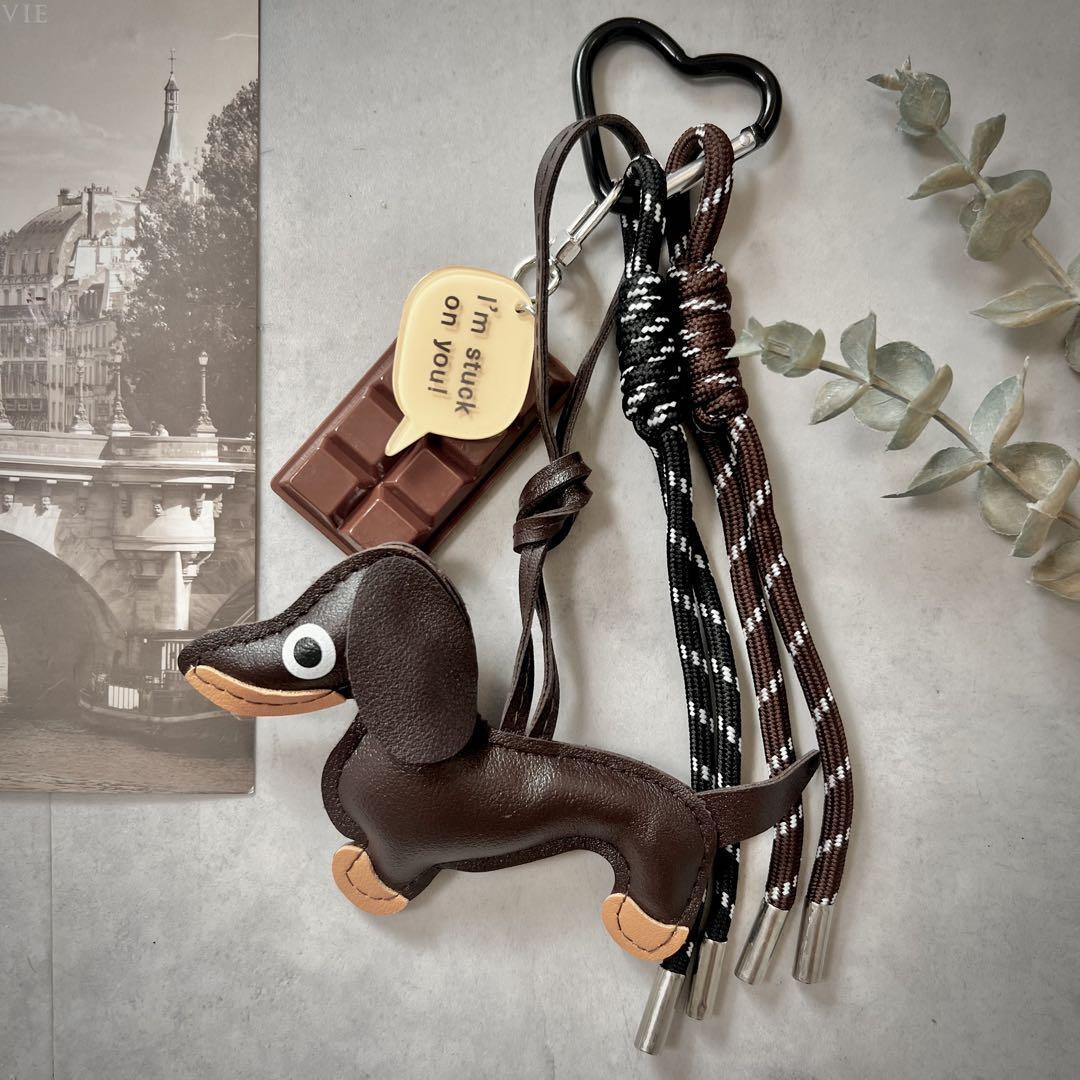 ダックスフント バッグチャーム キーチャーム チョコ ブラウン じゃらじゃら 犬拍卖