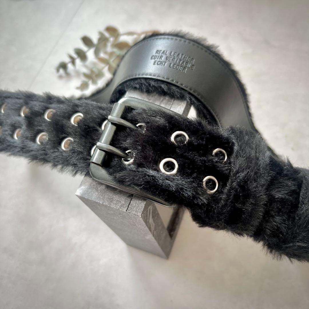 本革 刻印入り ファーベルト opium系 ブラック ベルト ダブルバックル拍卖