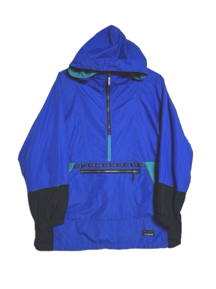 80s 90s USA製 ビンテージ L.L.BEAN 好配色 アノラック パーカー チロリアン マルチカラー ブルー 青 L エルエルビーン LLビーン拍卖