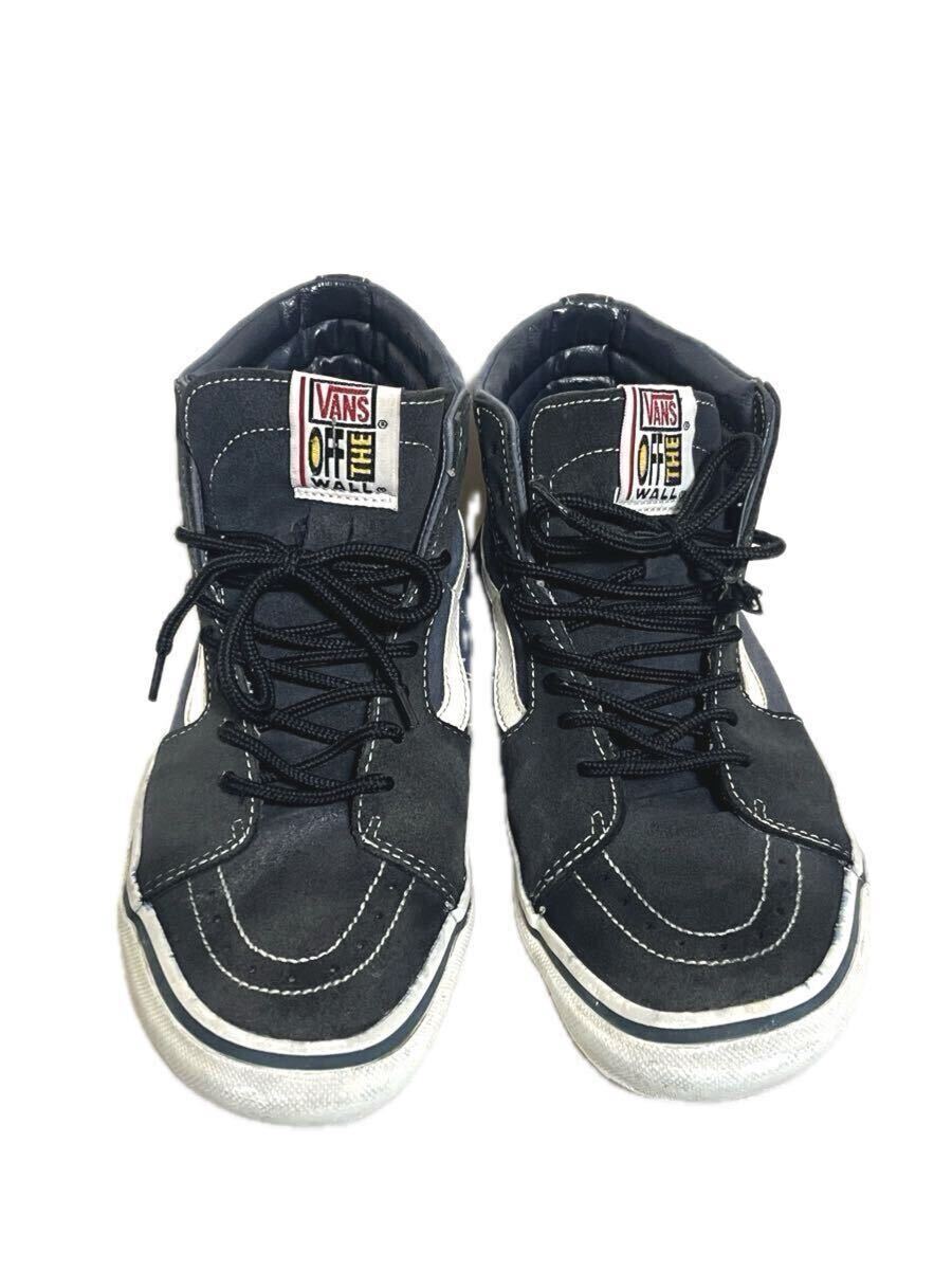 90s VANS スエード × キャンバス スケートハイ スニーカー 8インチ ハイカット ビンテージ バンズ ブラック ×ネイビー SK8 スケハイ 26cm拍卖