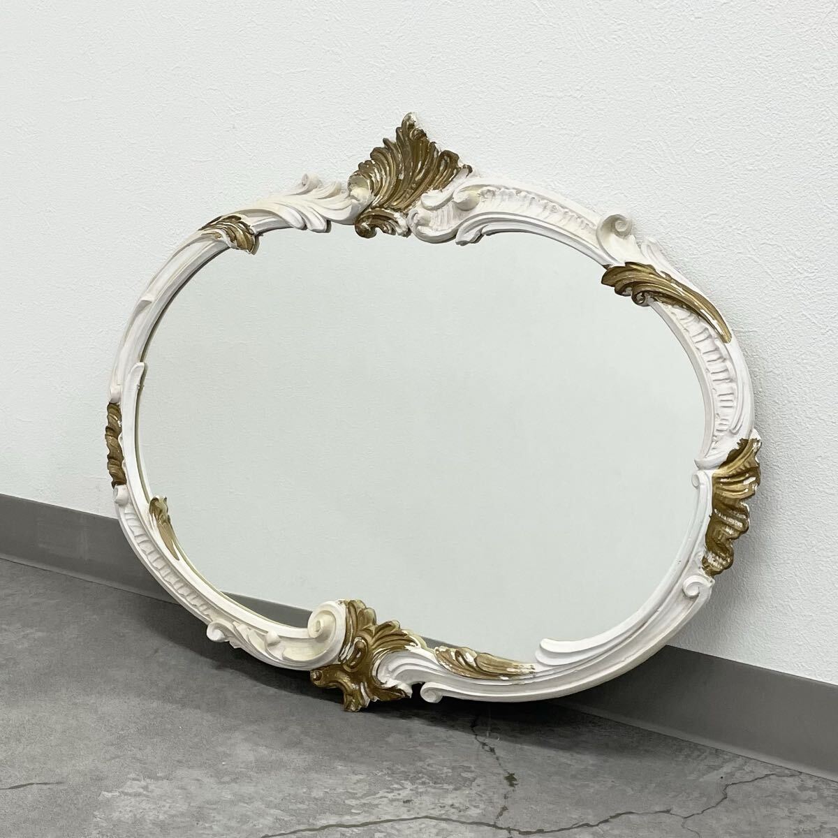 SNT1042 壁掛けミラー 鏡 ウォールミラー イタリア製 アンティーク 壁掛け鏡 ミラー インテリア 楕円 オーバル ロココ調拍卖