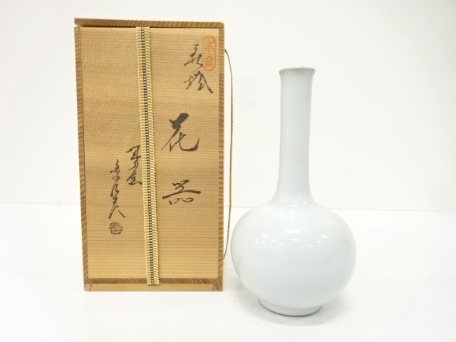 萩焼 金子信彦造 白釉 花器 (AJBJ2DHP-031)拍卖