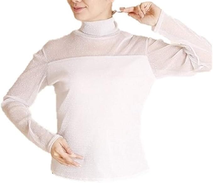 新品 レディース カットソー シアー シャツ トップス★ラメ混 トップス 長袖 ハイネック シースルー 薄手 ストレッチ 拍卖