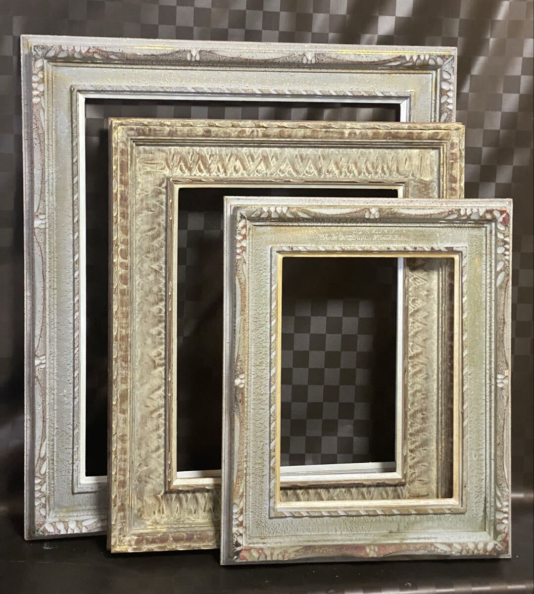 額縁 空額 油彩額 3枚 アンティーク調 木製 インテリア アートフレーム拍卖