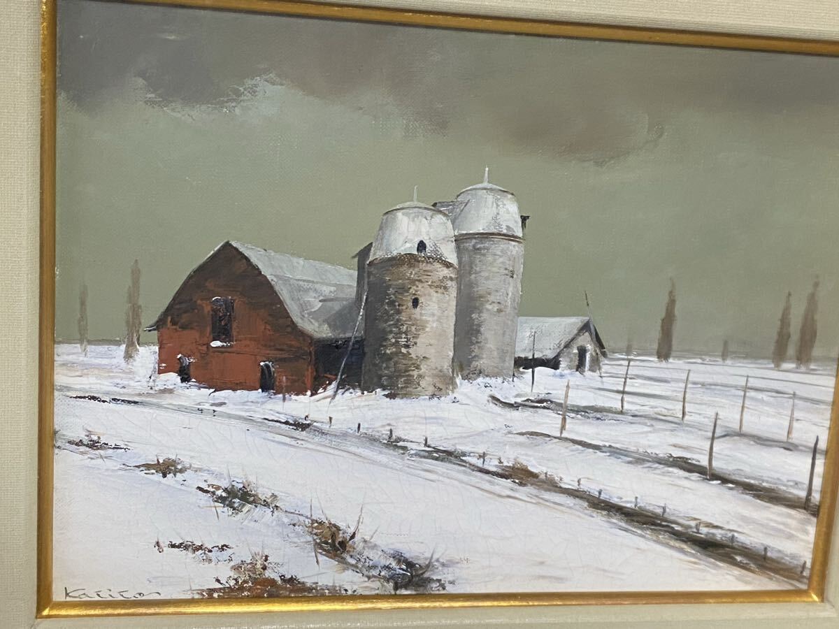 真作 油彩画 油絵 佐久間捷人 【サイロのある風景】 F4号 岩手県 額縁 額装 インテリア拍卖