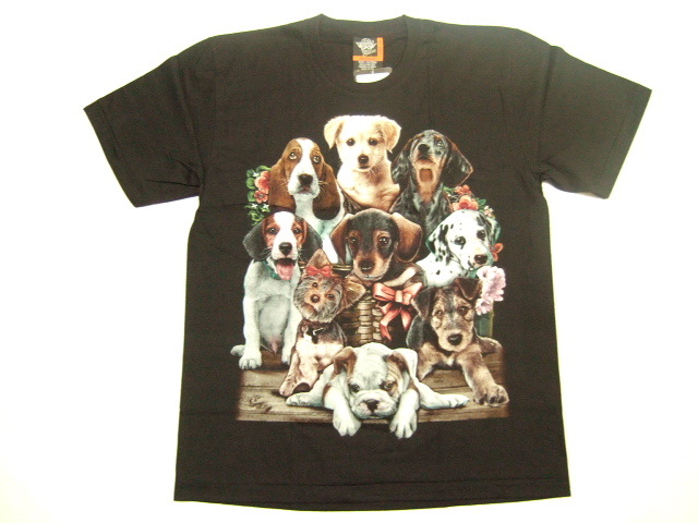 横浜最新 可愛い9匹のわんちゃんTシャツ黒 L 送料無料 ξtsξanξ92s拍卖