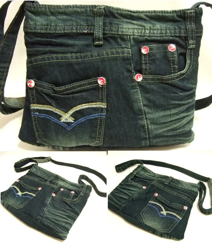 横浜最新 魅惑のデニム小型軽量ショルダーバッグ角型紺♪リメイクオリジナルバッグ 横巾約27cm 縦23cm マチ無し 送料無料ξblξ ξ90拍卖