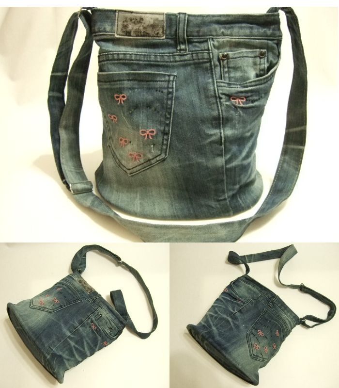 横浜最新 魅惑のデニムバケツ型ショルダーリメイクオリジナルバッグ♪横巾25~30cm 縦30cmマチ19cm メンズレディース 送料無料ξblξ ξ22拍卖
