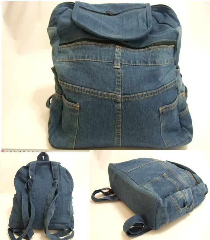横浜最新 魅惑のデニムかぶせ付きリュックサック紺♪リメイクオリジナルバッグ 巾約33cm 縦38cm マチ11cm底板付き 送料無料ξblξ ξ20拍卖