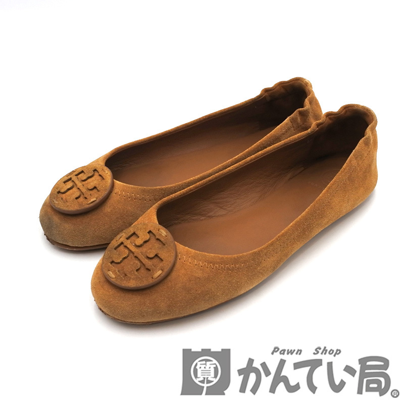 22925 TORY BURCH【トリーバーチ】バレエシューズ フラットシューズ ブラウン系 スエード ロゴ 57247 表記サイズ:US5.5 約22.5cm拍卖
