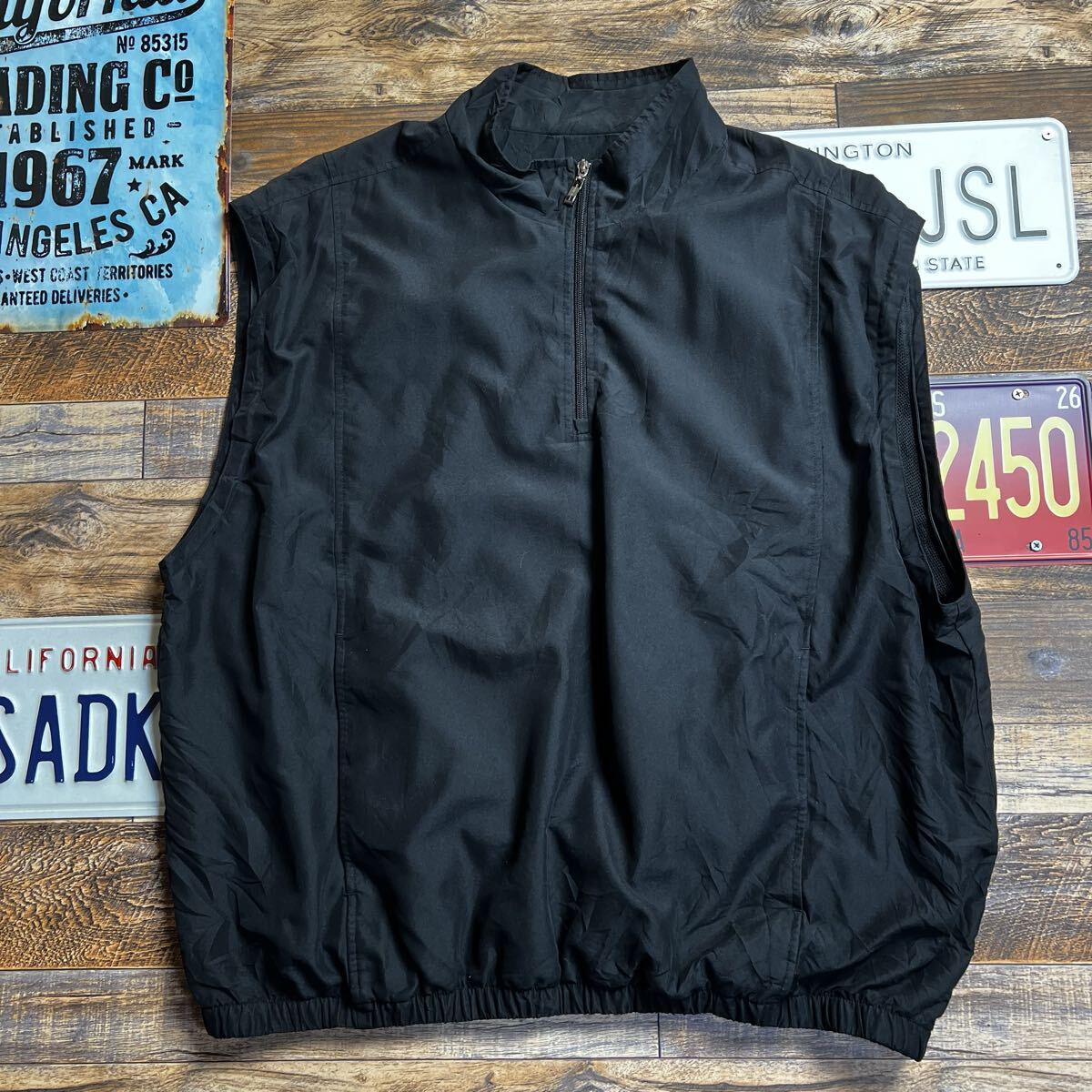 GRAND SLAM ハーフジップ ナイロンベスト 袖脱着タイプ ブラック XL拍卖