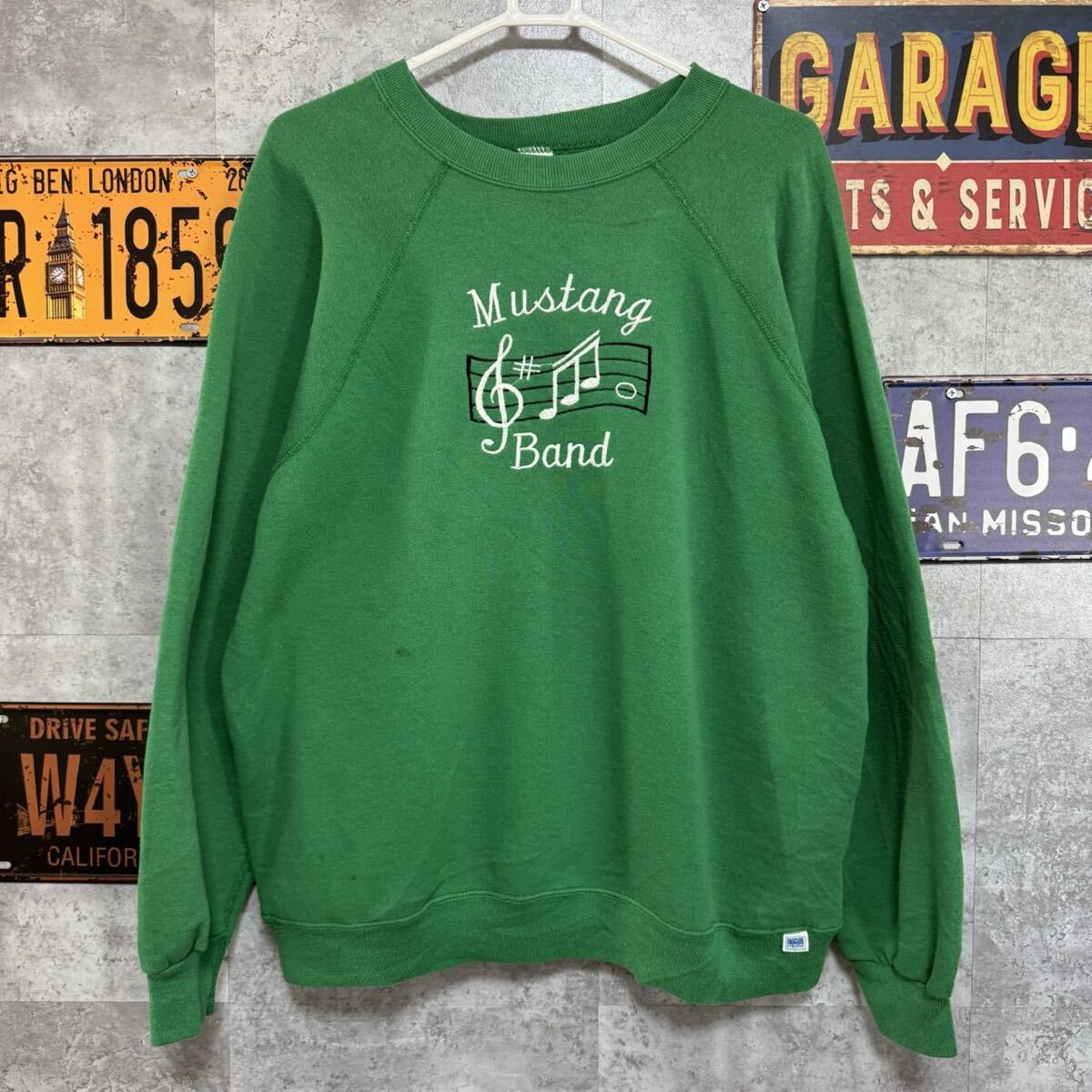 DISCUS ATHLETIC USA製 Mustang Band スウェット グリーン L 音楽プリント ヴィンテージ 古着拍卖