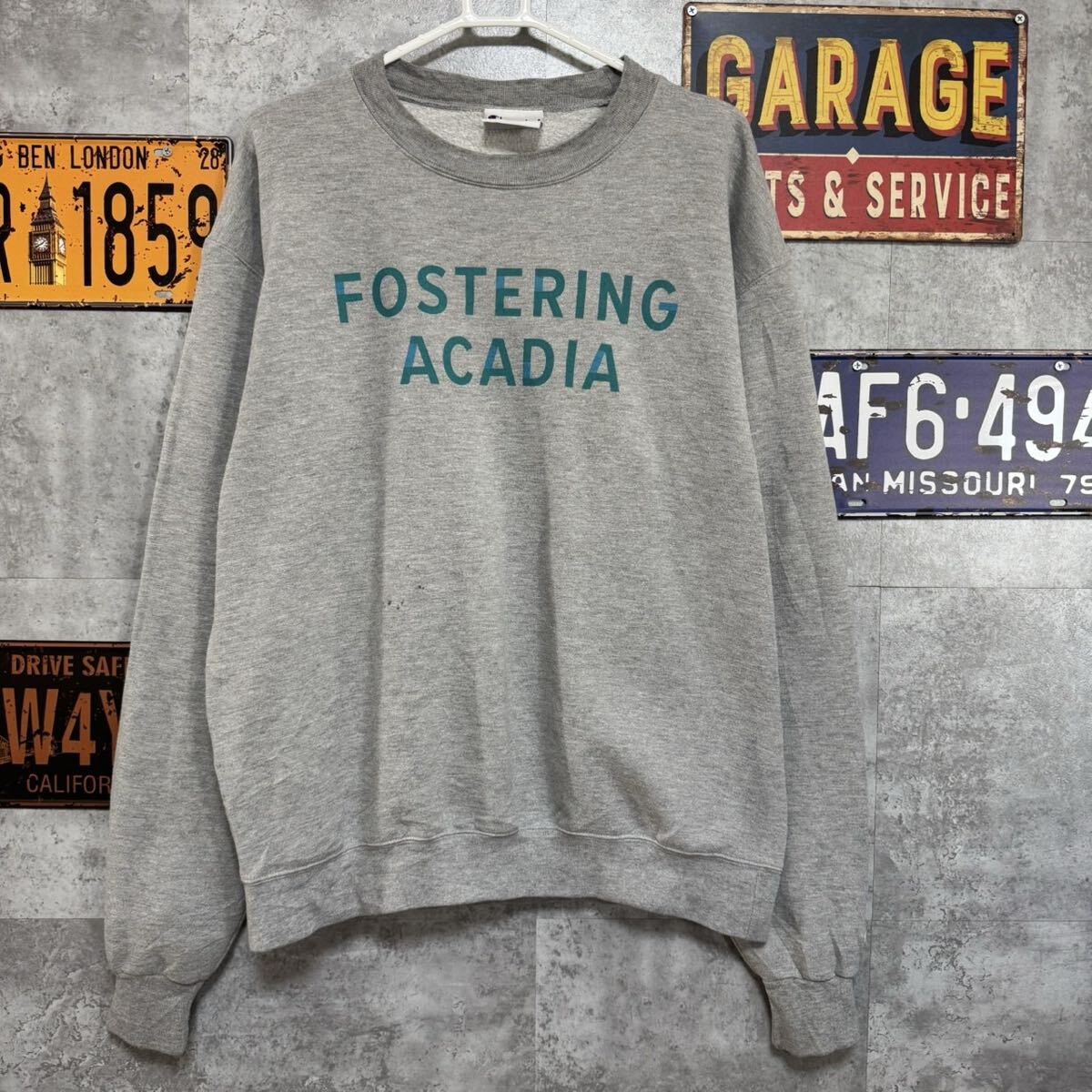 Champion FOSTERING ACADIA スウェット グレー L相当 カレッジプリント 古着拍卖