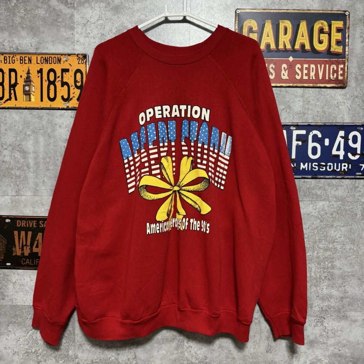 90s USA製 Better Basics by Tultex “OPERATION DESERT STORM” 両面プリント スウェット 赤 ビッグサイズ アメリ拍卖