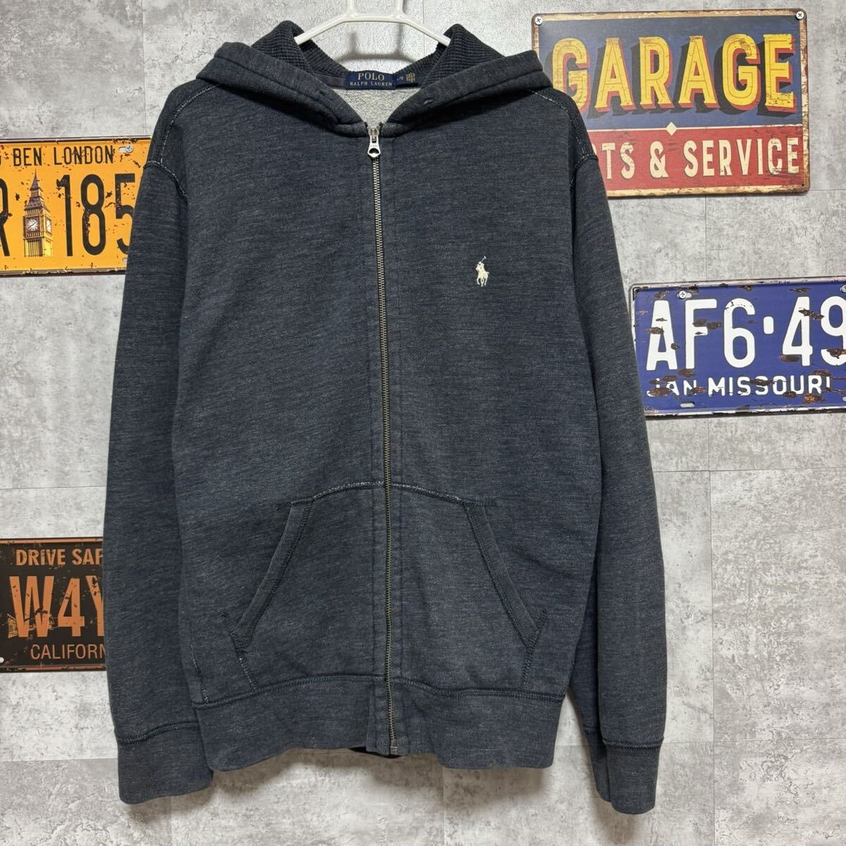POLO RALPH LAUREN フルジップ パーカー L グレー ネイビー系 ワンポイント刺繍拍卖