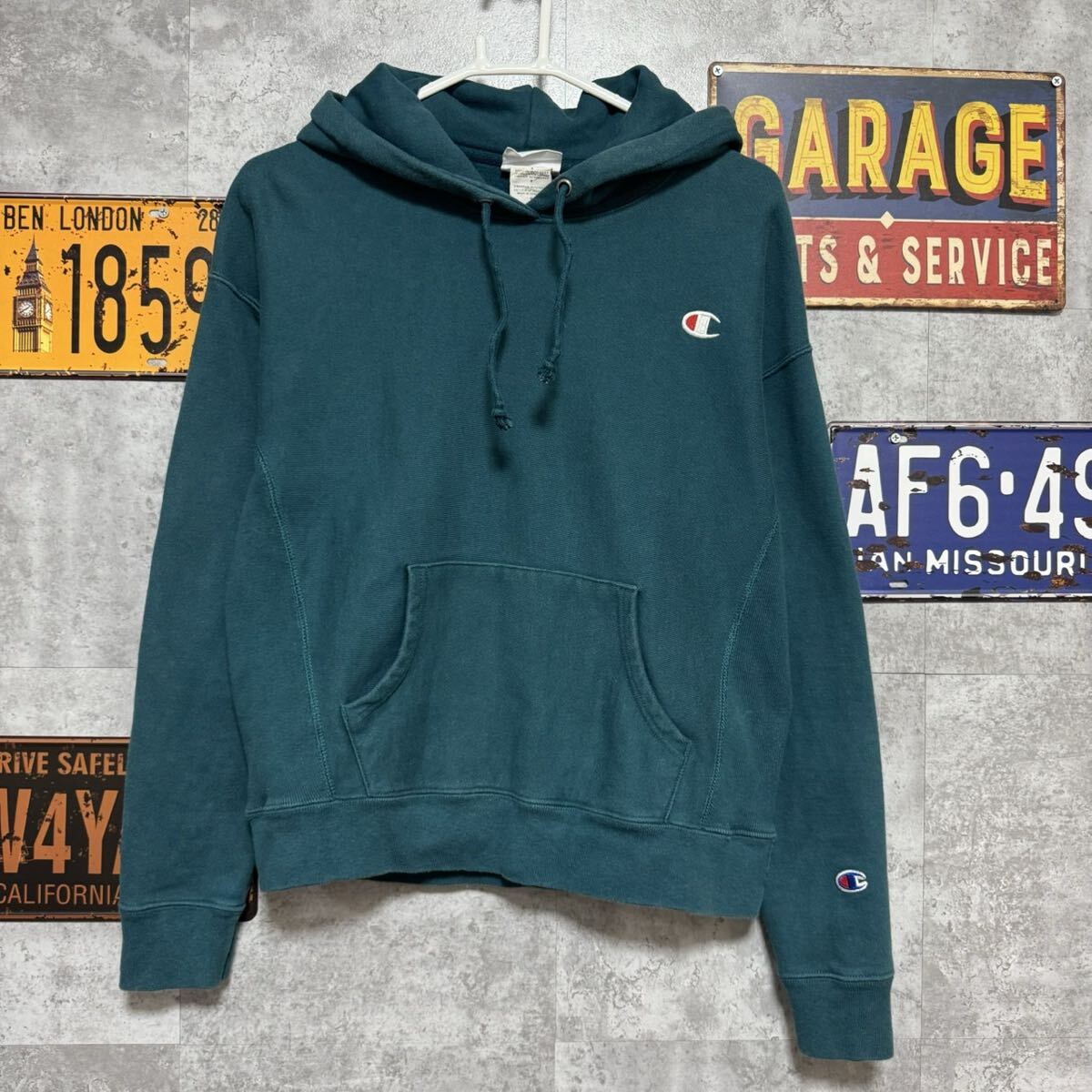 Champion リバースウィーブ プルオーバーパーカー フェードグリーン M拍卖