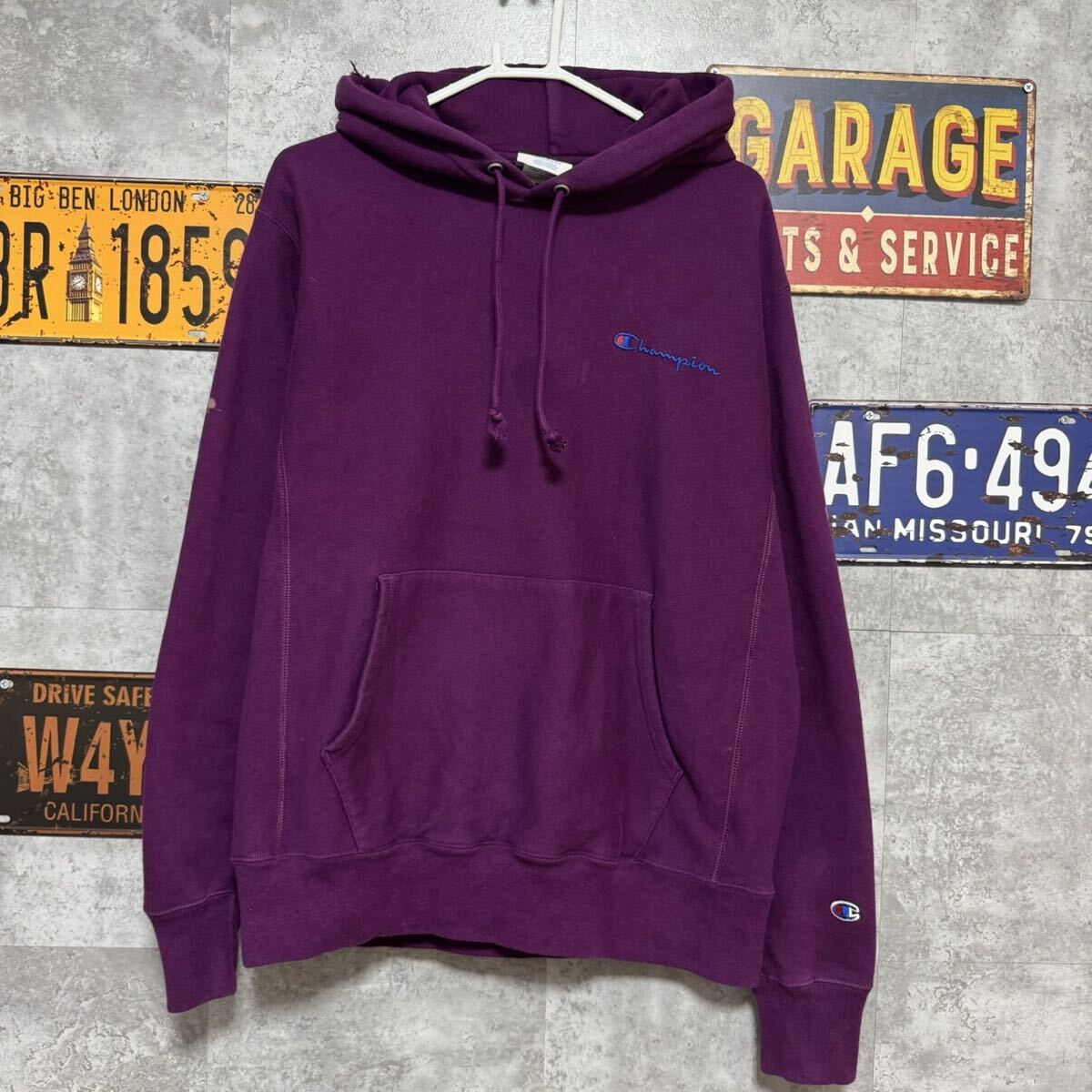 Champion リバースウィーブ 刺繍ロゴ パーカー パープル M 拍卖