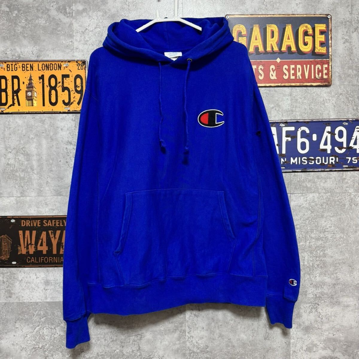 Champion リバースウィーブ ビッグCロゴ パーカー ブルー L 拍卖
