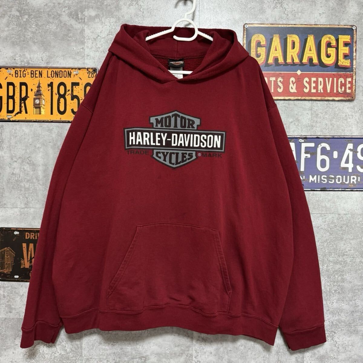 Harley-Davidson プルオーバーパーカー メキシコ製 2XL バー&シールドロゴ スウェット フーディ 小豆色 拍卖