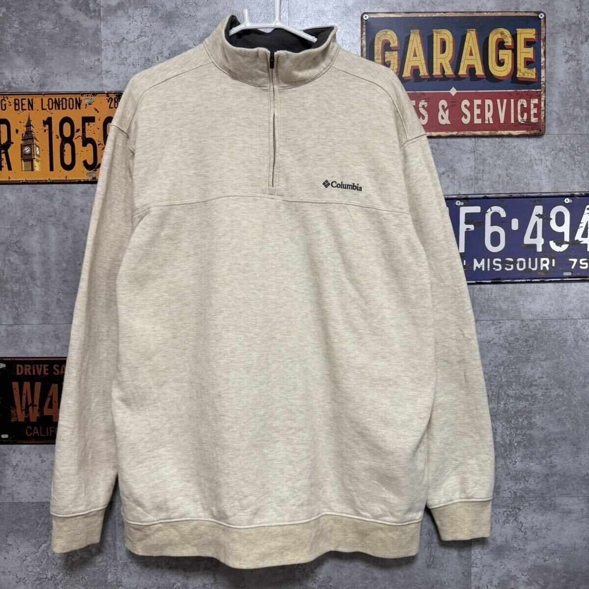 Columbia コロンビア ハーフジップ スウェット XL ベージュ系 アウトドア 拍卖