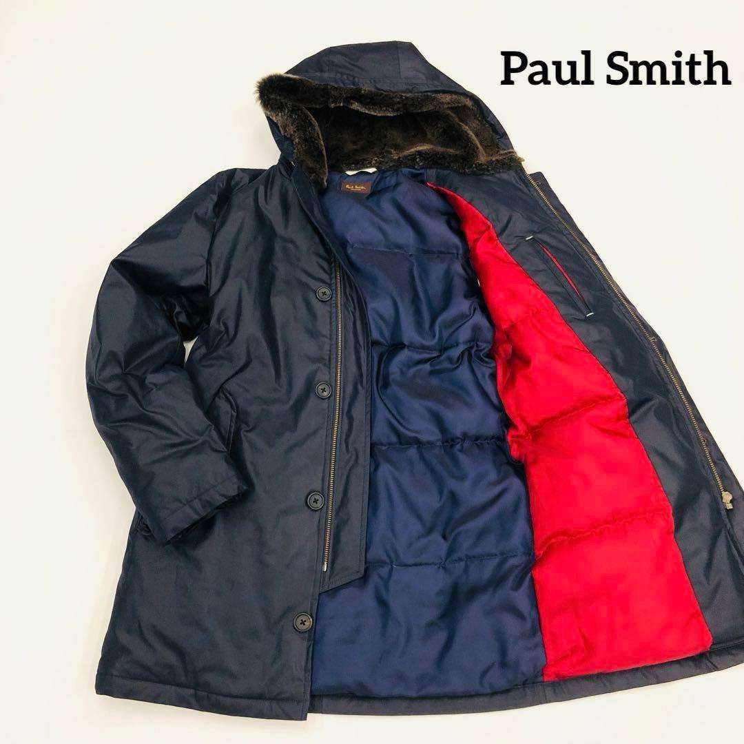 1457 Paul Smith COLLECTION ポールスミスコレクション ダウンジャケット ブラック 肉厚 高級ハンガリー製 ボア フード コート 黒 赤 XL拍卖