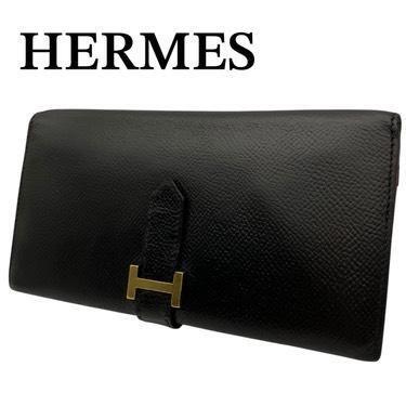 美品 HERMES エルメス ベアン クラシック 刻印 ブラック 長財布拍卖