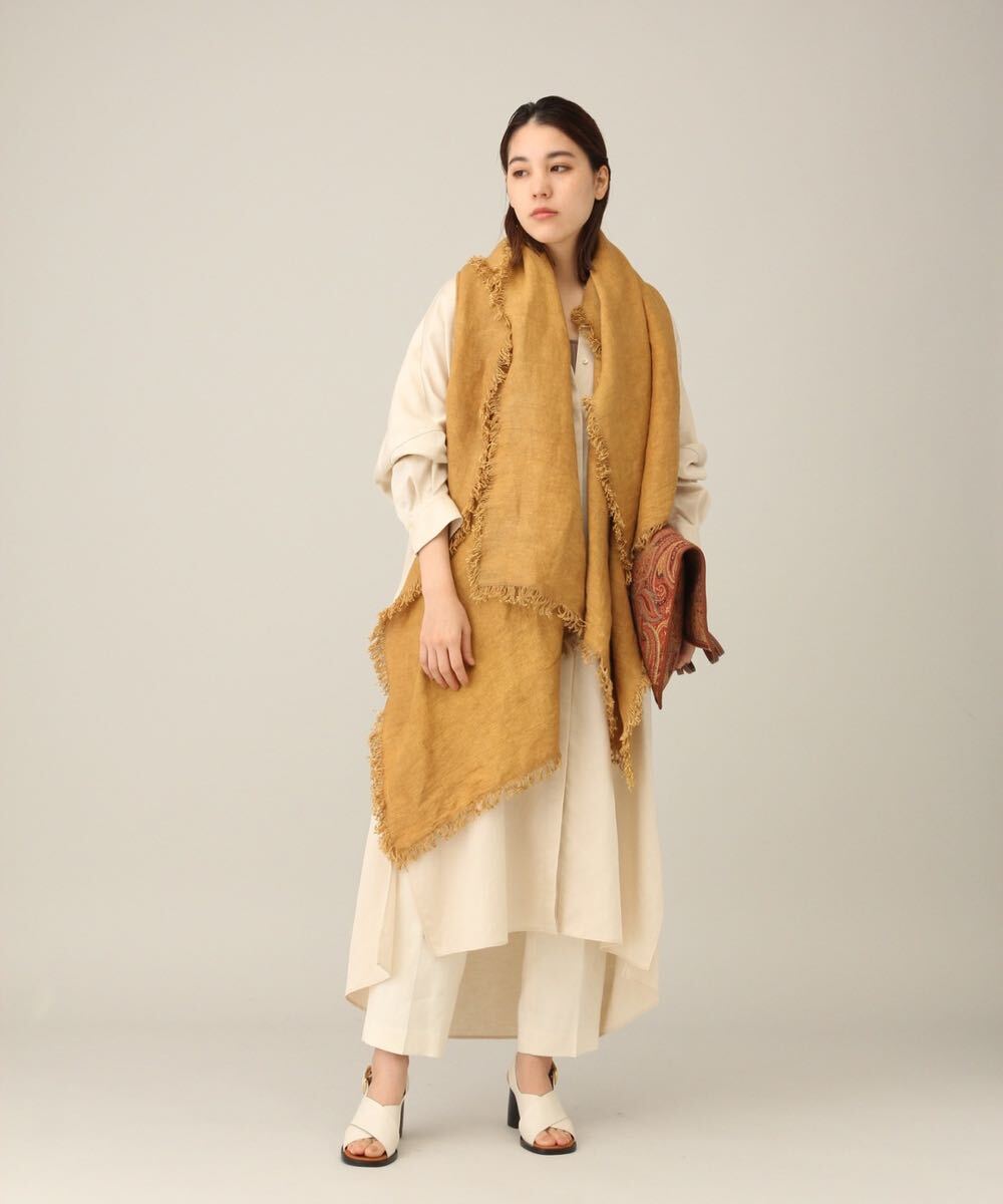 【未使用に近い】激レア 別注 Chaos×ASAUCE MELER カオス×アソースメレ 大判ストール マフラー ベルギーリネン100% オレンジ系 柿色 無地拍卖