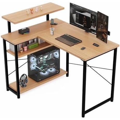 あさい胡桃色 ZXD パソコンデスク L字 ゲーミングデスク 幅105 L字デスク pcデスク 机 ラック付き 収納 コーナー オフィ 在宅勤務 書斎 あ拍卖