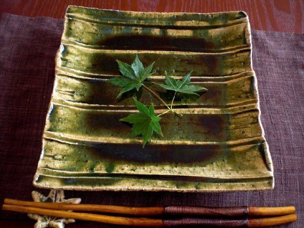 角皿 七寸 総織部 削文 七寸 角皿 野々村浩司 NO-70拍卖