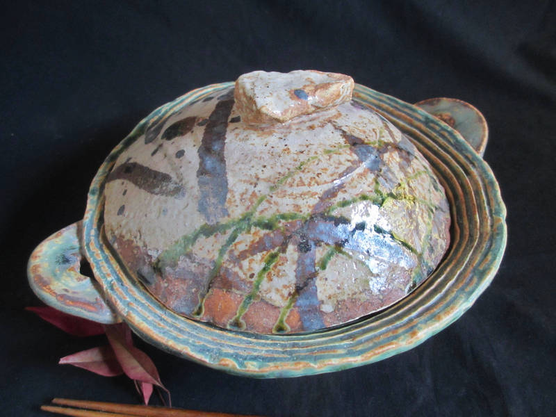 土鍋 弥七田織部 草文 浅土鍋(2人用) 佐藤和次 早蕨窯 S-698拍卖