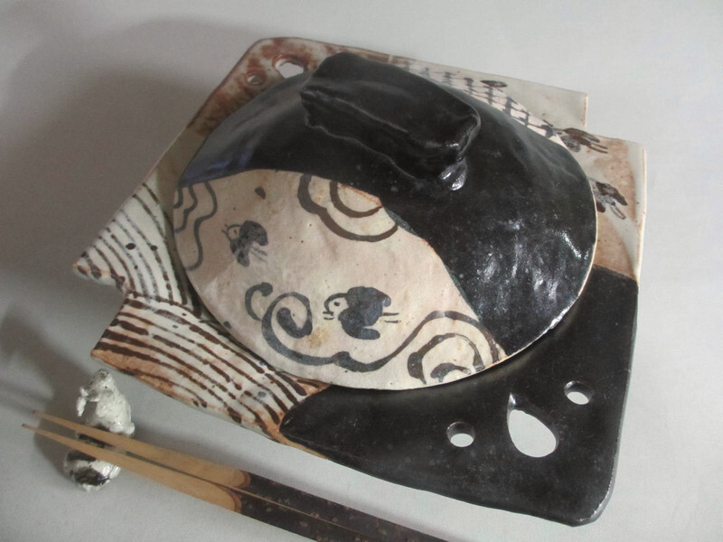 土鍋 黒織部 蟹絵 土鍋 (四角隅切型)(2人用) 佐藤和次 早蕨窯 S-709拍卖