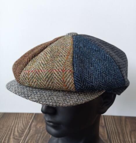 新入荷 クラシックサイズL 高級ツイード ヘリンボン ランダム パッチワーク オールドキャスケット ヴィンテージ L(58-60cm)拍卖