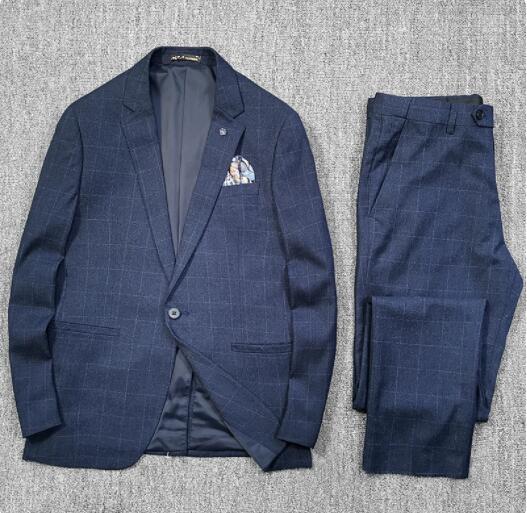 人気M/ ウールブレンドの上質感 新品 メンズ ウール混 シングルスーツ ウエスト伸縮有り 細身 春秋冬 ビジネス スーツセット拍卖