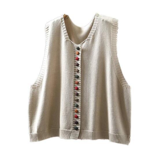 大人気ベスト セーター ニット ゆったり オシャレフリーサイズ ナチュラル 綿100% カラーベージュ 拍卖