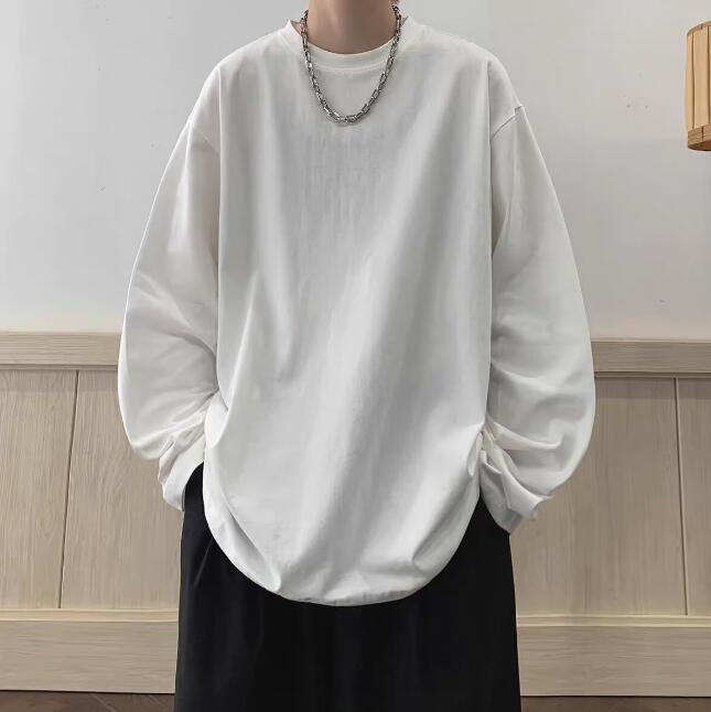 新入荷メンズ ロングT トップス 大きいサイズ 韓国風 長袖Tシャツ 丸首 無地 シンプル ゆったり 春秋 メンズファッション (M-5XL)拍卖