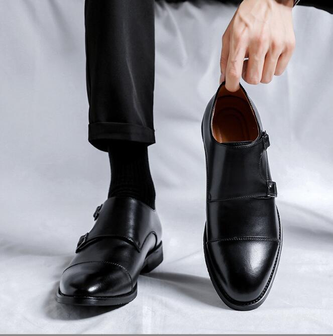 新品ダブルモンクストラップ メンズ レザーシューズ 職人手作り ビジネスシューズ 紳士靴 革靴 ブラック24~27cm拍卖
