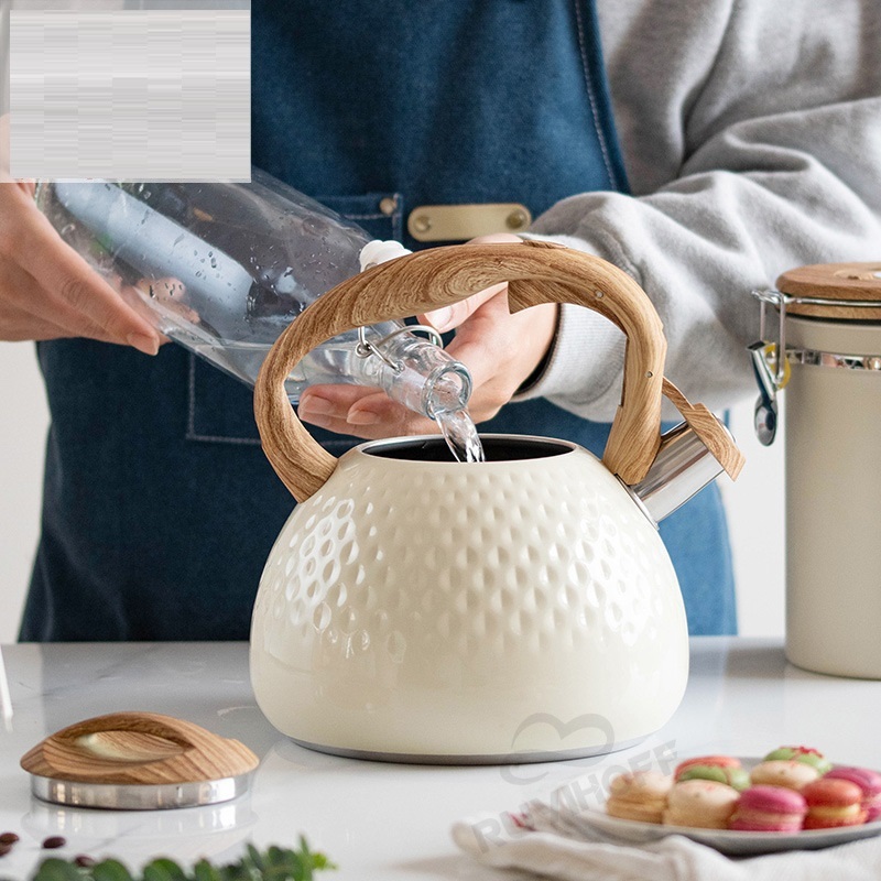 新作 新入荷 3L 笛吹きケトル ステンレス製 広口 木目調ハンドル タッチボタン 簡単開閉 大容量 IH対応 ガス対応 かわいい ベージュ拍卖