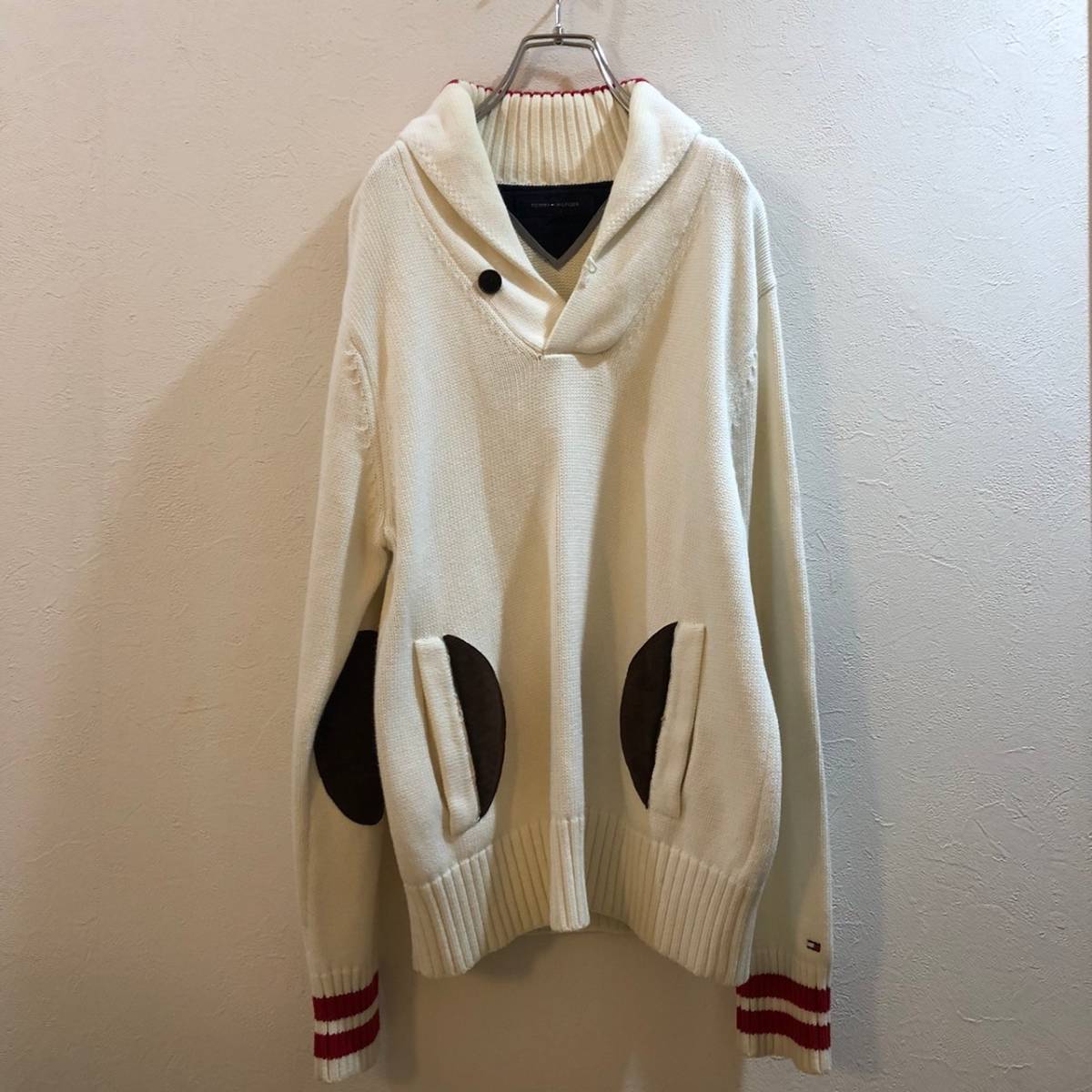 TOMMY HILFIGER/トミーヒルフィガー 長袖 襟付きニット アイボリー メンズ M拍卖