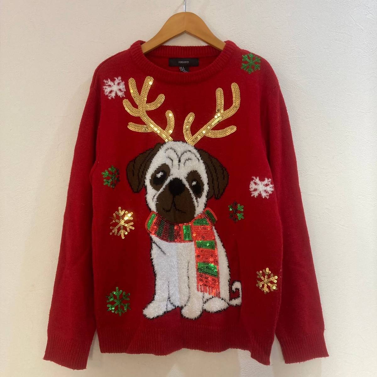 FOREVER 21/フォーエバー21 長袖 ブルドッグ柄 レッド 赤 レディース S拍卖