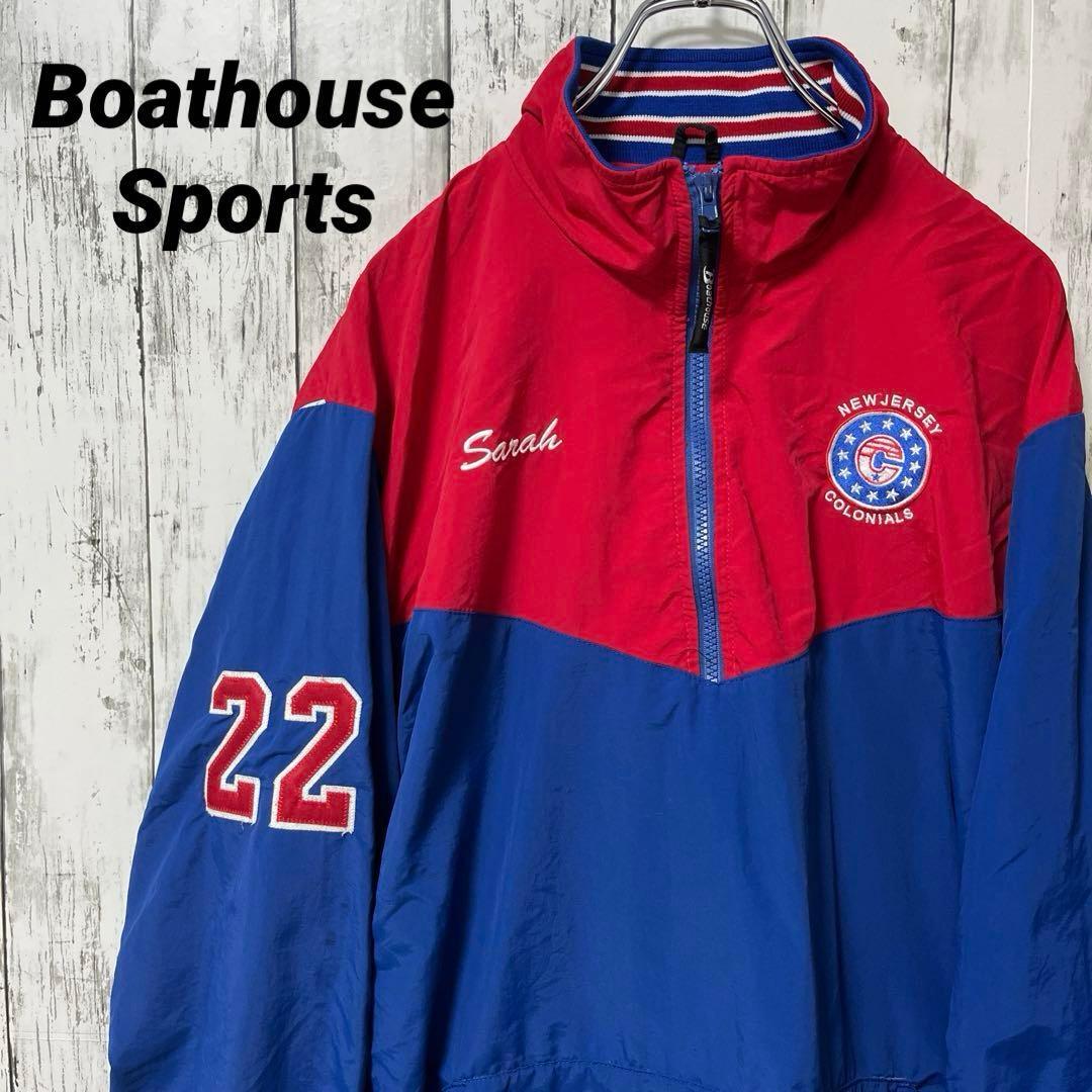 C2575 USA製 ナイロンジャケット プルオーバー ハーフジップ 刺繍 アメリカ古着 ジャンパー アウター スポーツ 上着 アメカジ M拍卖