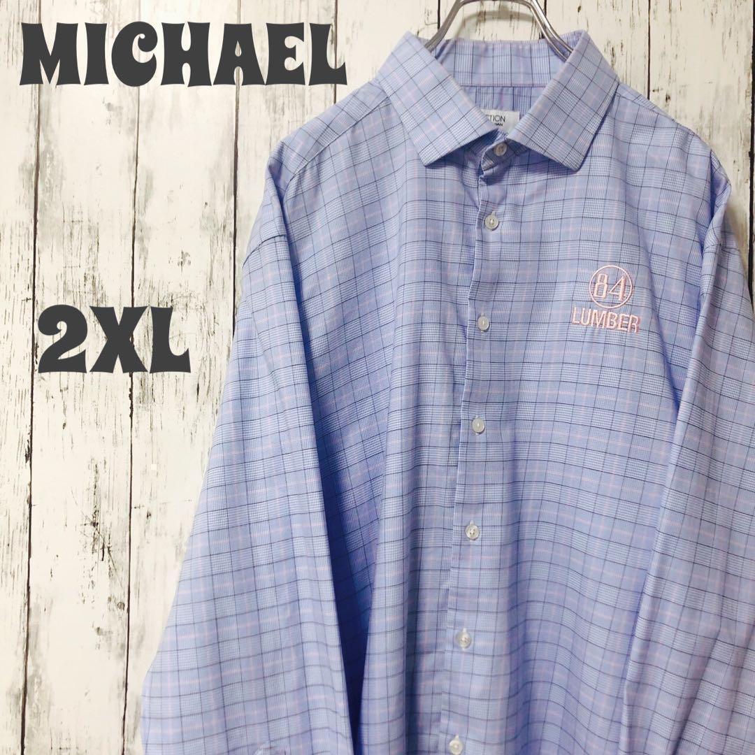 MICHAEL アメリカ古着 刺繍 ゆるだぼ 長袖シャツ チェック オーバーサイズ ビッグシルエット オシャレ シンプル 海外古着 2XL拍卖