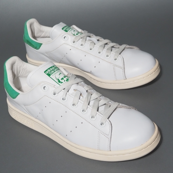 美品 !! US 9 /27cm 14年製 adidas Originals スタンスミス 白緑 レザー 顔付き 天然皮革レザー拍卖
