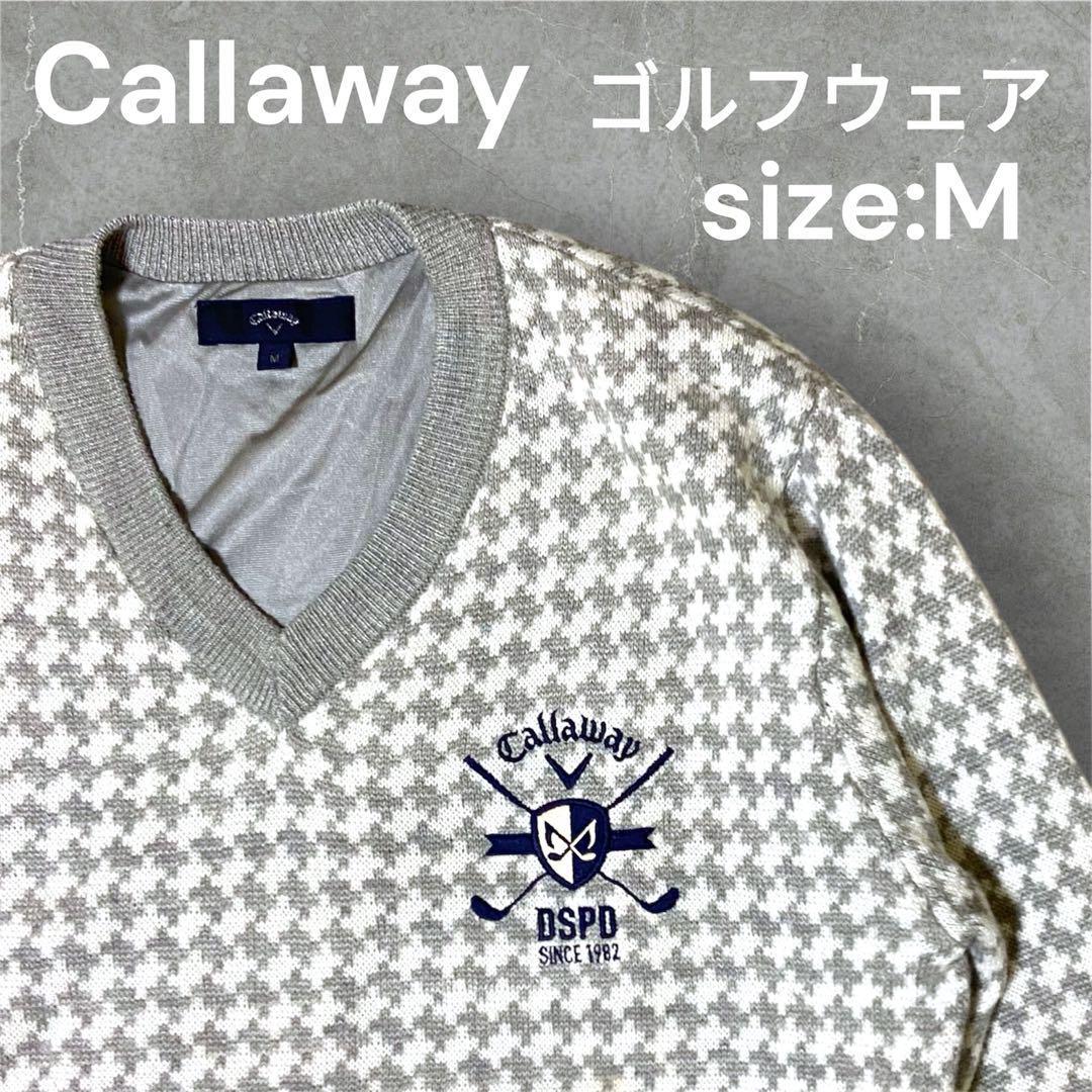 【人気】Callaway DSPD セーター 千鳥柄 ゴルフウェア size:M キャロウェイ golf wear 裏地 長袖 Vネック DSPD ロゴ刺繍 防寒 保温 メンズ拍卖