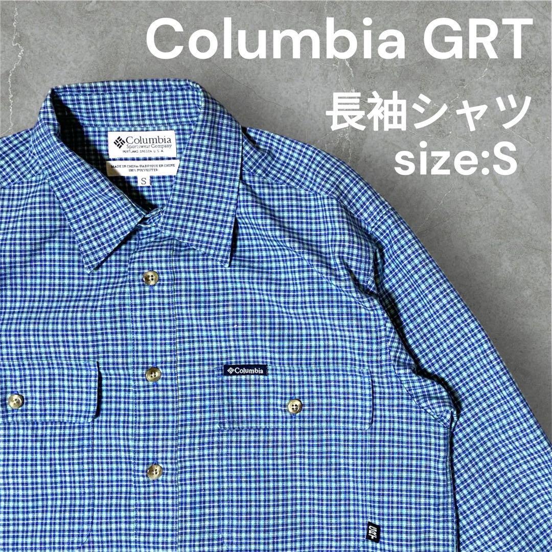 【人気】Columbia GRT 長袖シャツ size:S 胸ポケット チェック コロンビア ブルー ダブルポケット アウトドア レジャー スポーツ メンズ拍卖