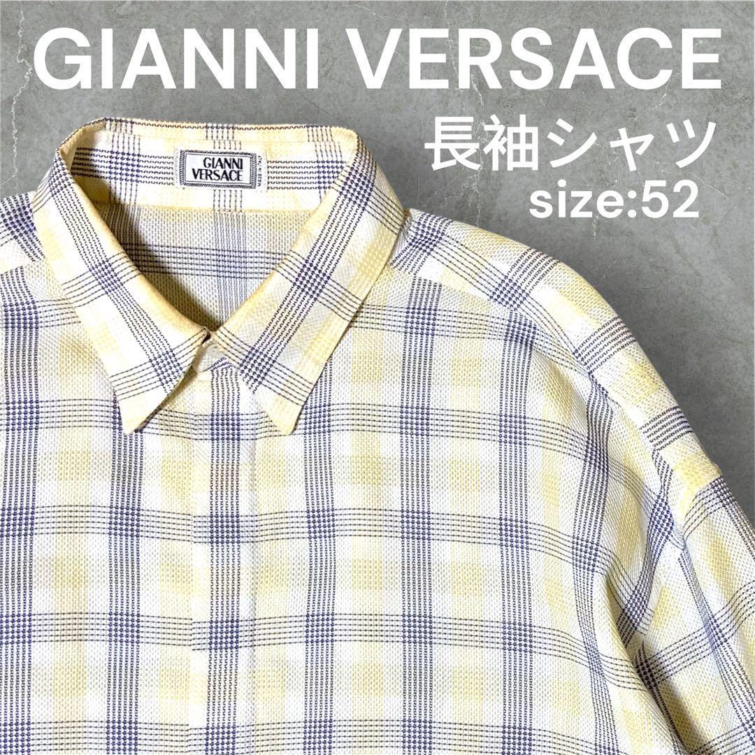 【人気】GIANNI VERSACE 長袖シャツ 比翼ボタン size:52 ジャンニ ヴェルサーチ ヴェルサーチェ ボタンダウン チェック イタリア製 メンズ拍卖