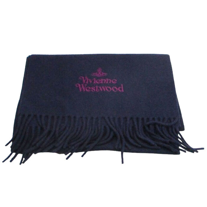 マフラー ヴィヴィアンウエストウッド イタリア ロゴ刺繍入 30x180cm 25-81030007-W00Q7-AAB K410 ネイビーブルー/9496/送料無料拍卖