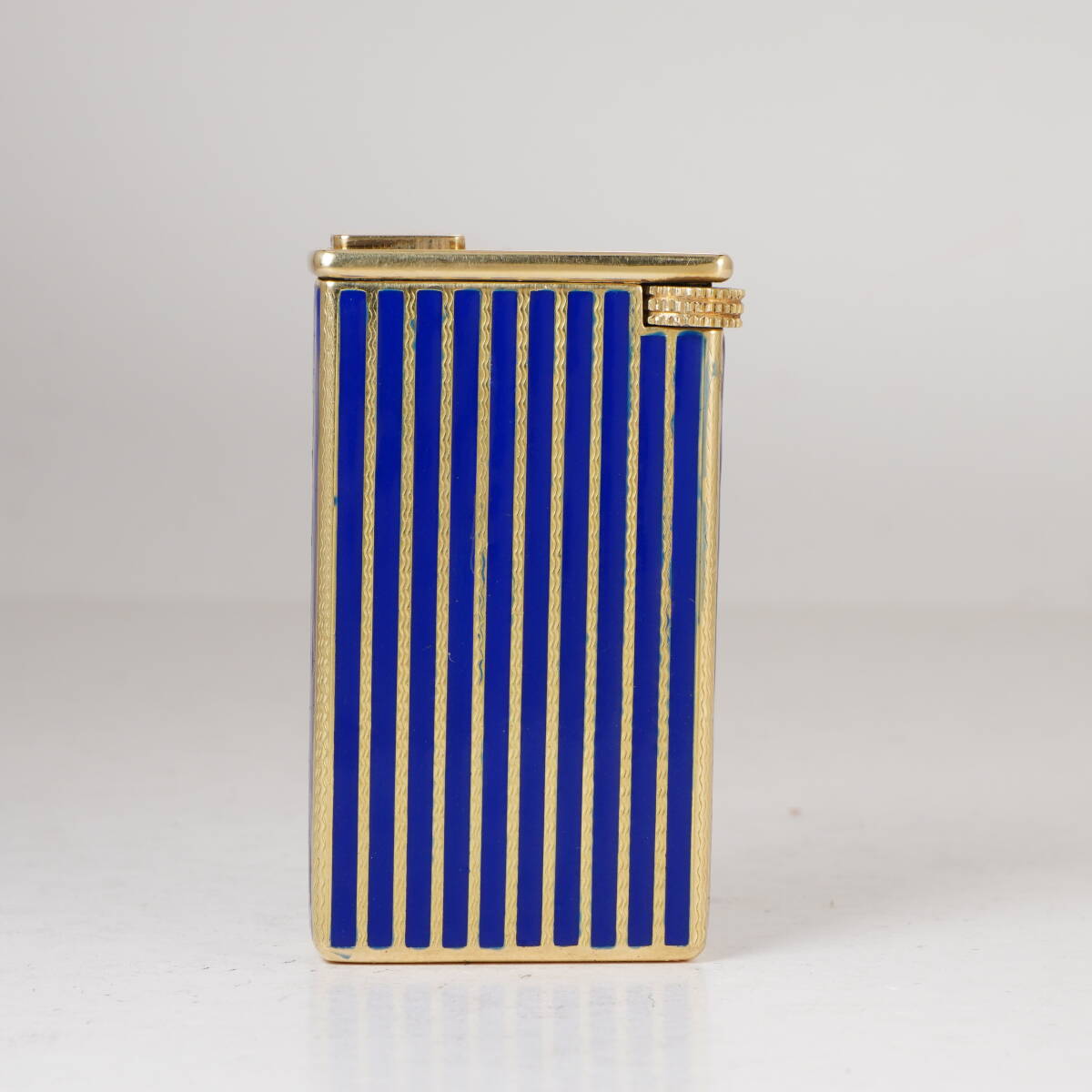 Cartier カルティエ ガスライター 18K イエローゴールド × ブルーエナメル 縦ライン模様 750刻印 希少品 現状品拍卖